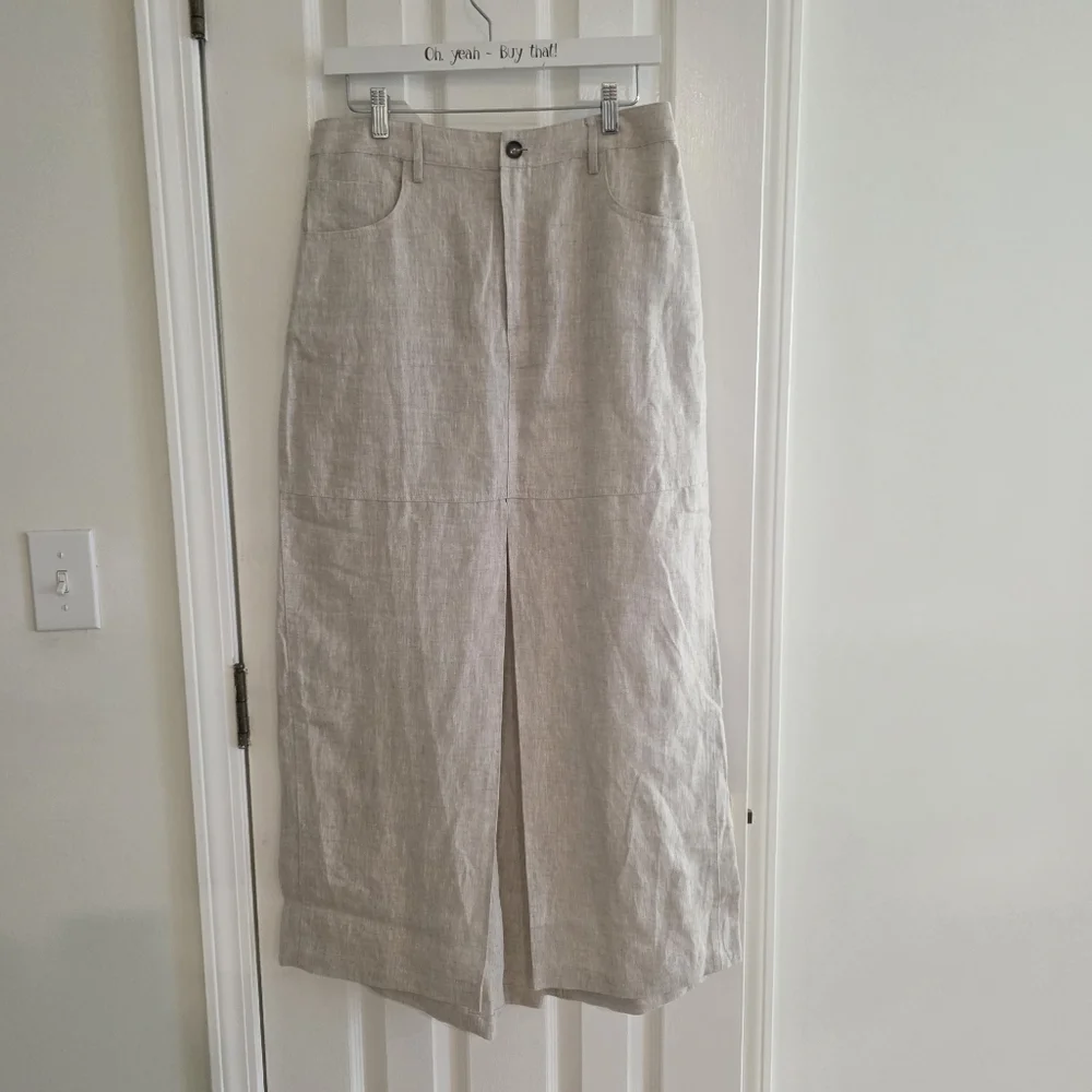 PRISTINE Reformation Tazz Long Linen Skirt Size 10 Tan Oatmeal Maxi Pockets